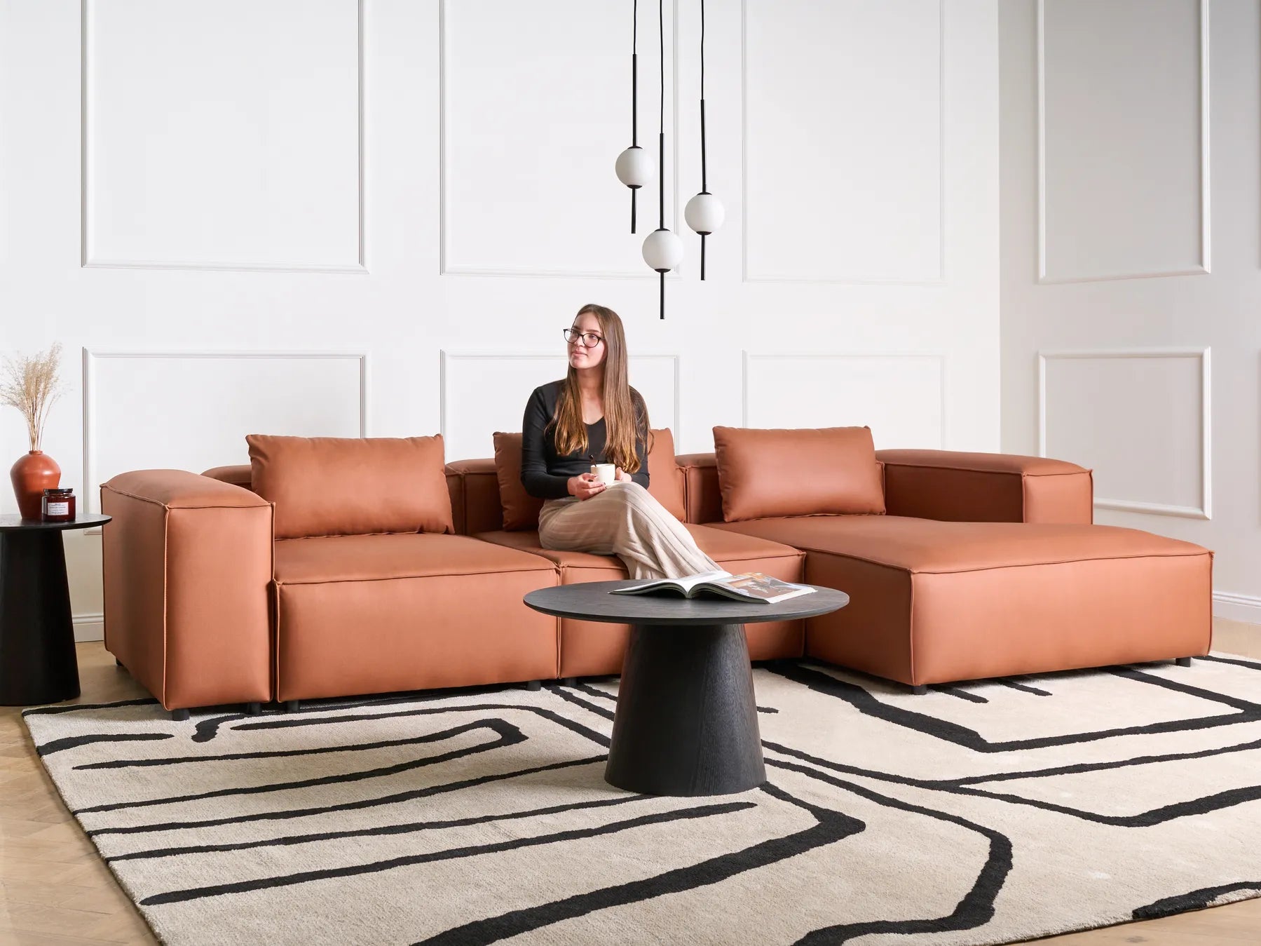 Modular Corner Sofa 4 Seater BRANDE Faux Leather Golden Brown Left Hand