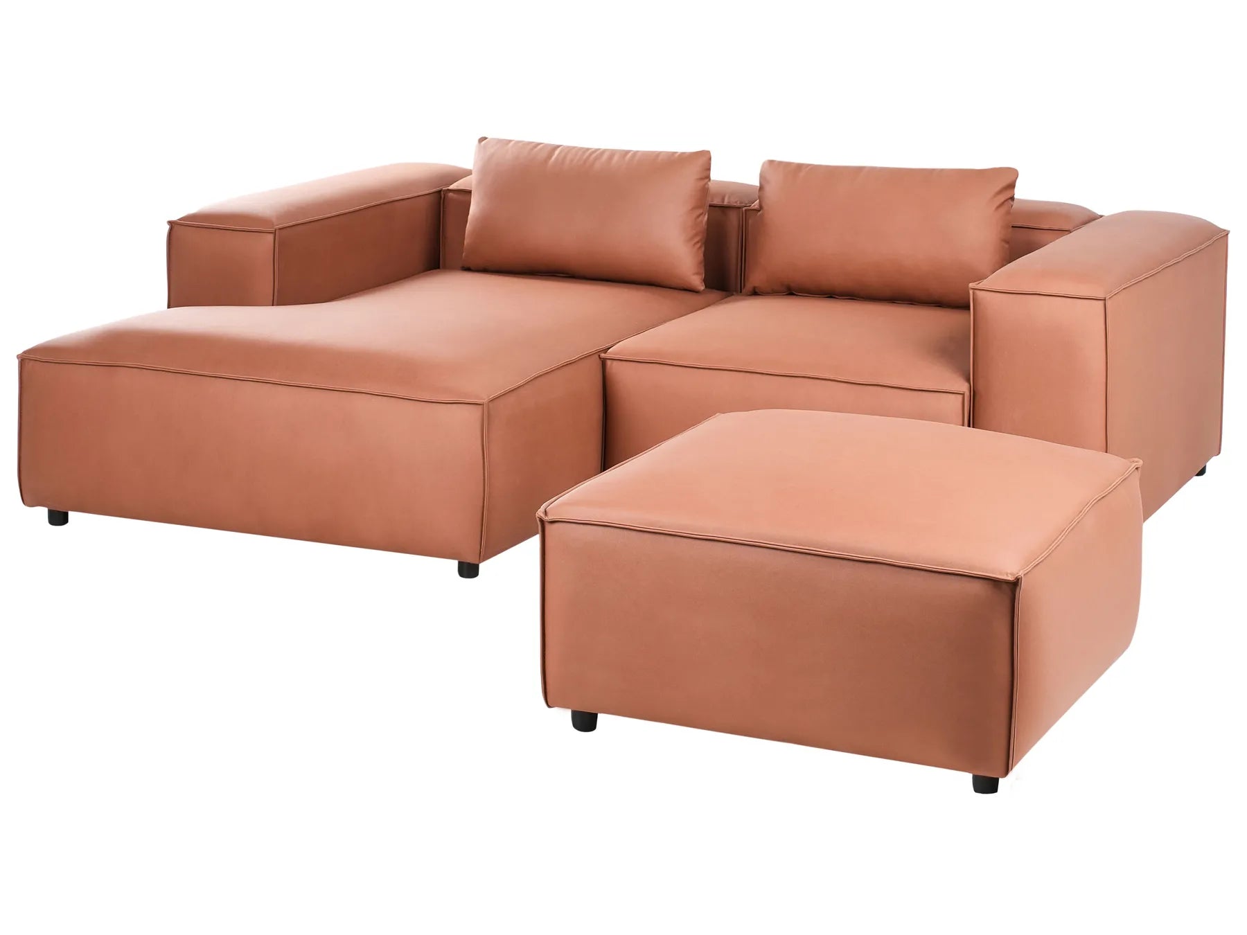 Modular Corner Sofa 3 Seater BRANDE Faux Leather Golden Brown with Ottoman Right Hand