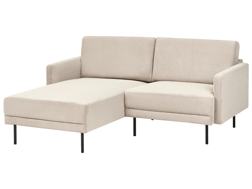Corner Sofa 2 Seater BREDA Corduroy Beige Right Hand