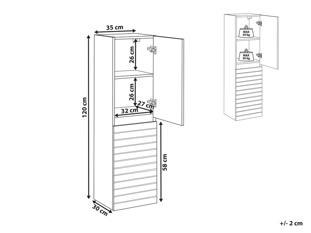 Bathroom Wall Mounted Cabinet URUCU 35 cm Light Brown