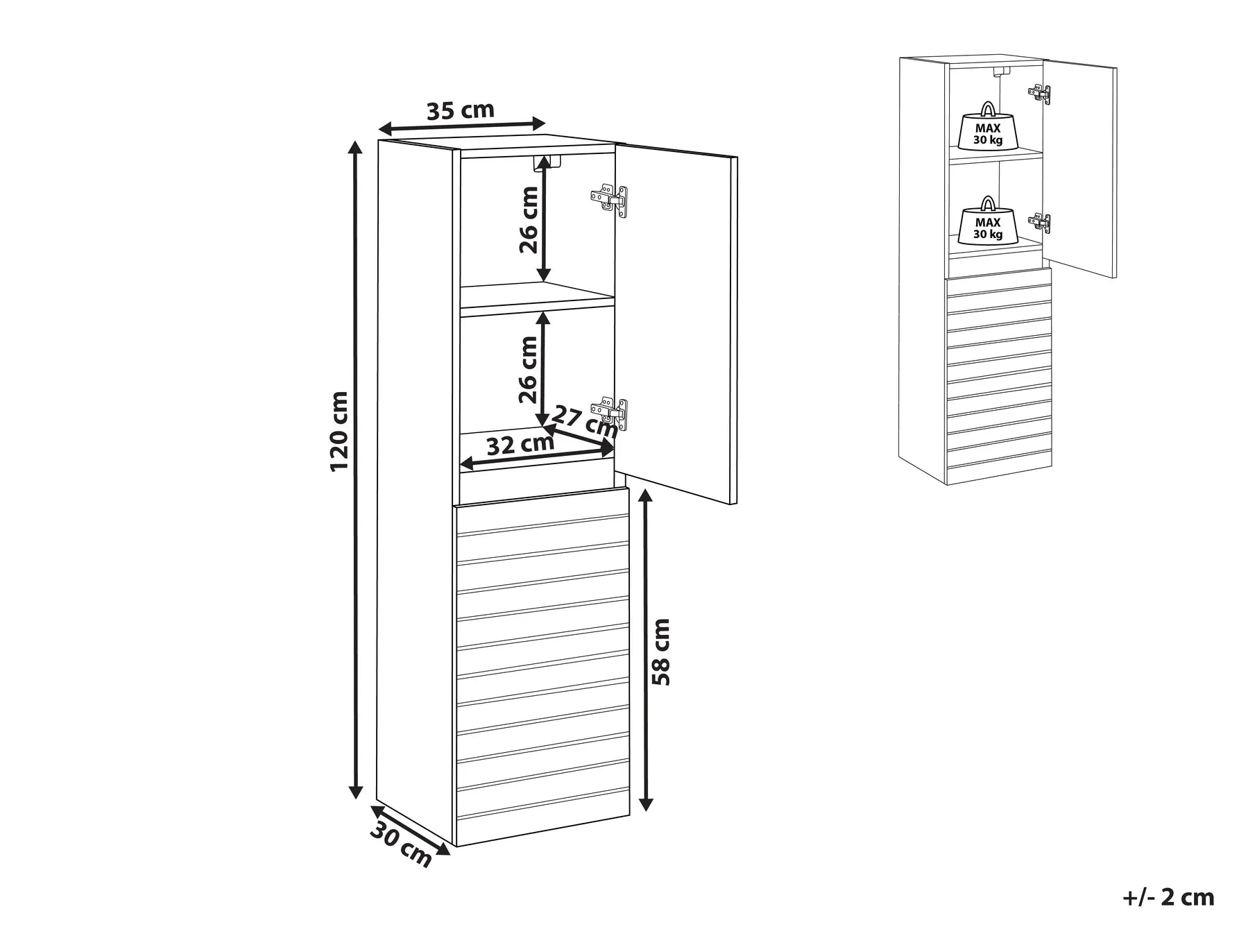 Bathroom Wall Mounted Cabinet URUCU 35 cm Light Brown