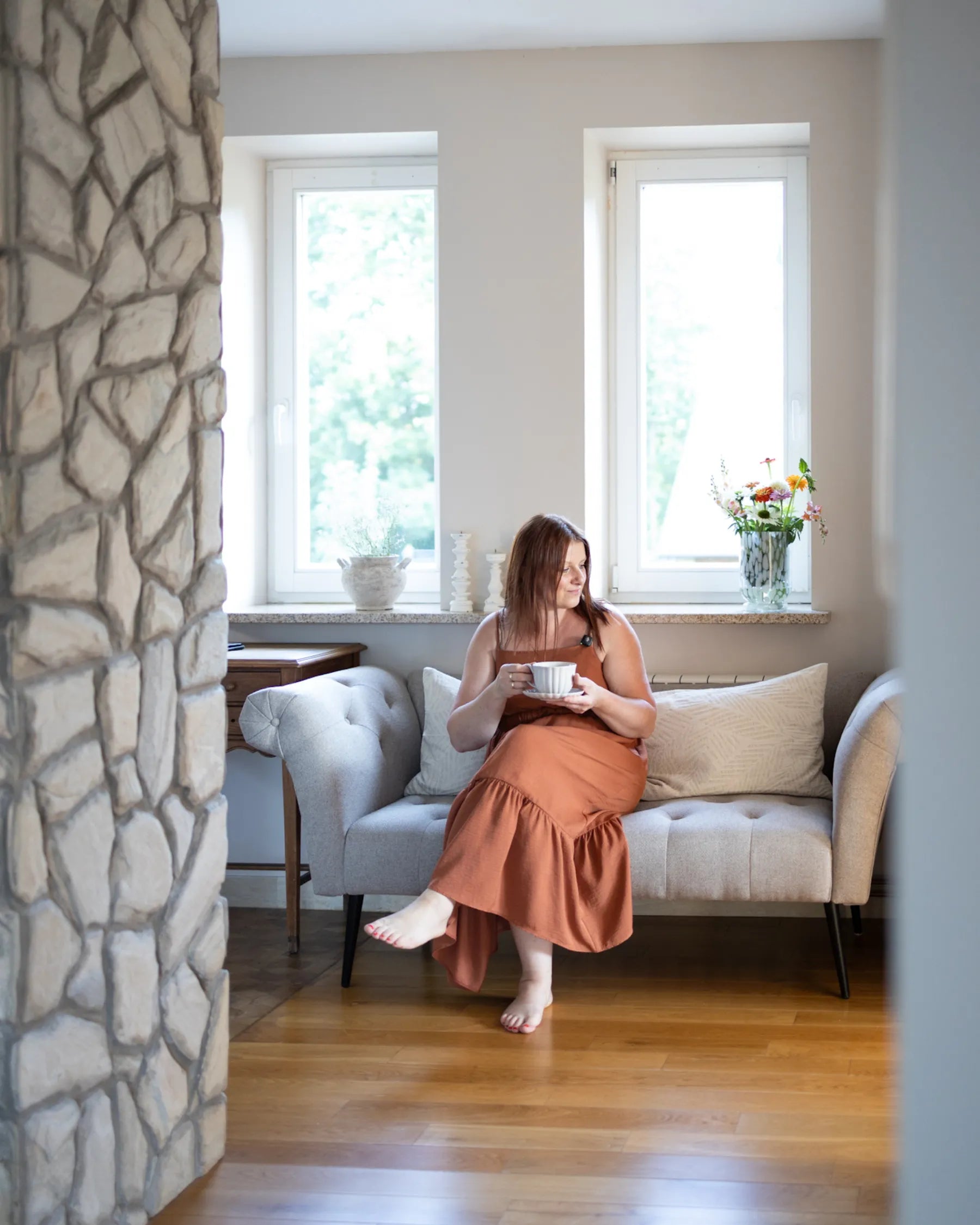 Chaise Longue NANTILLY Fabric Light Brown