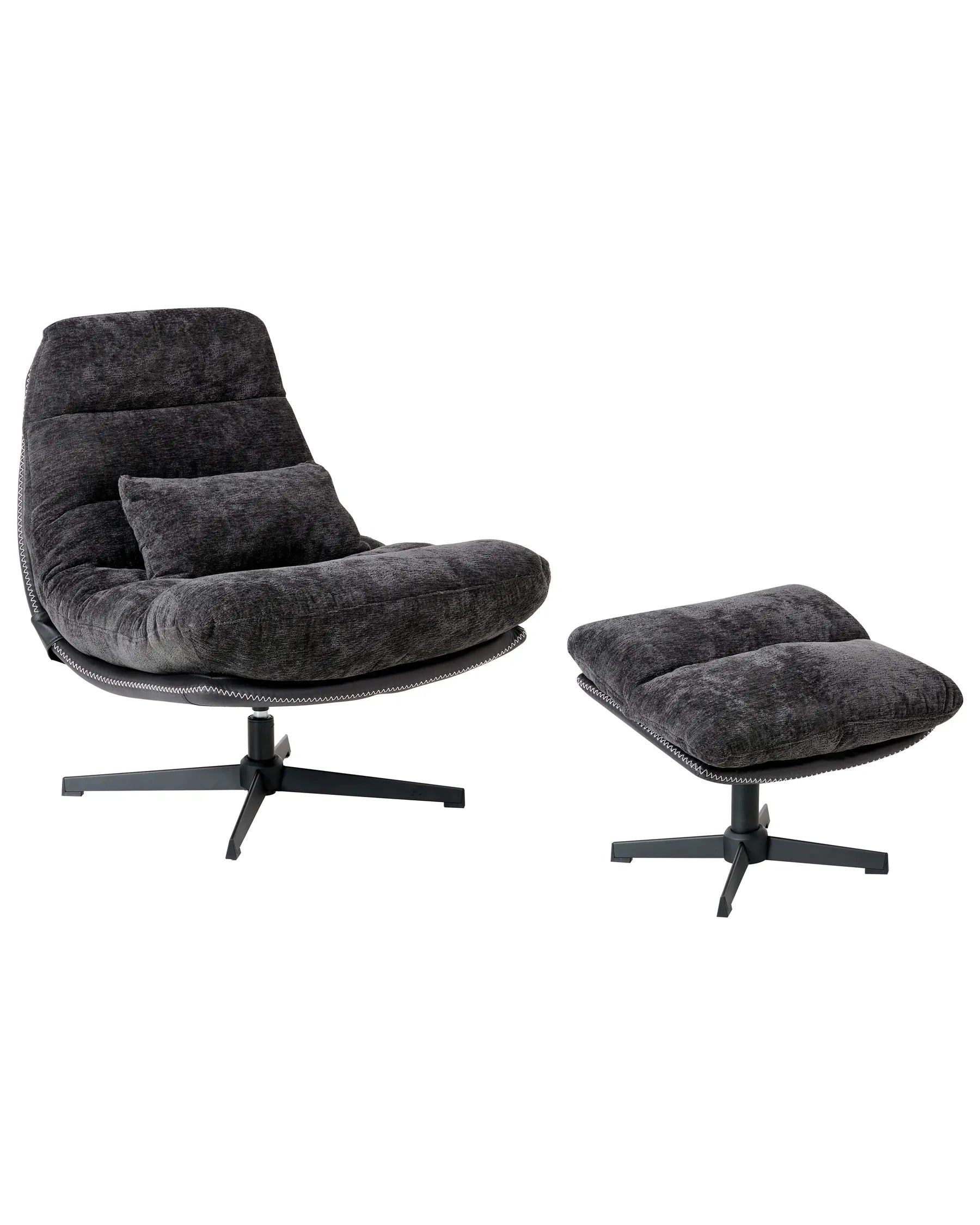 Swivel Armchair TOVIK with Footstool Chenille Black