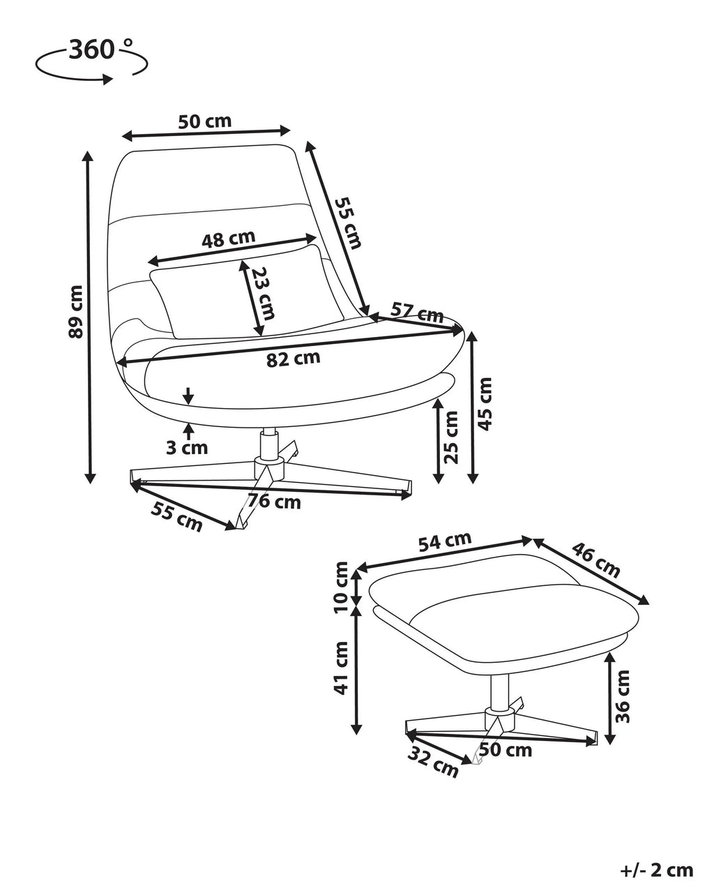 Swivel Armchair TOVIK with Footstool Chenille Black