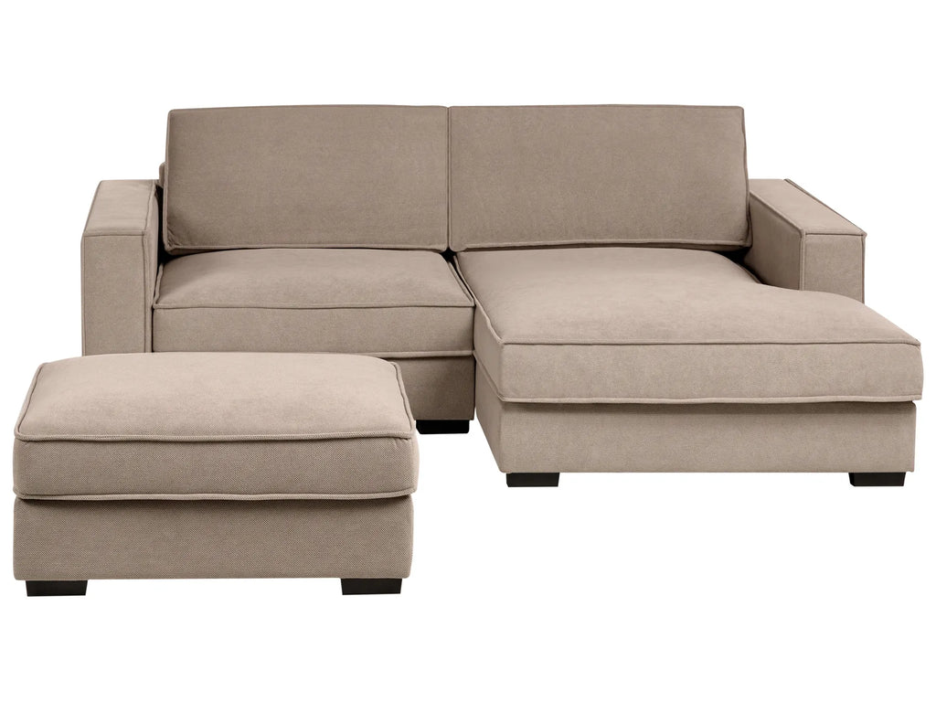 Corner Sofa KOLDING Fabric Taupe with Ottoman Left Hand