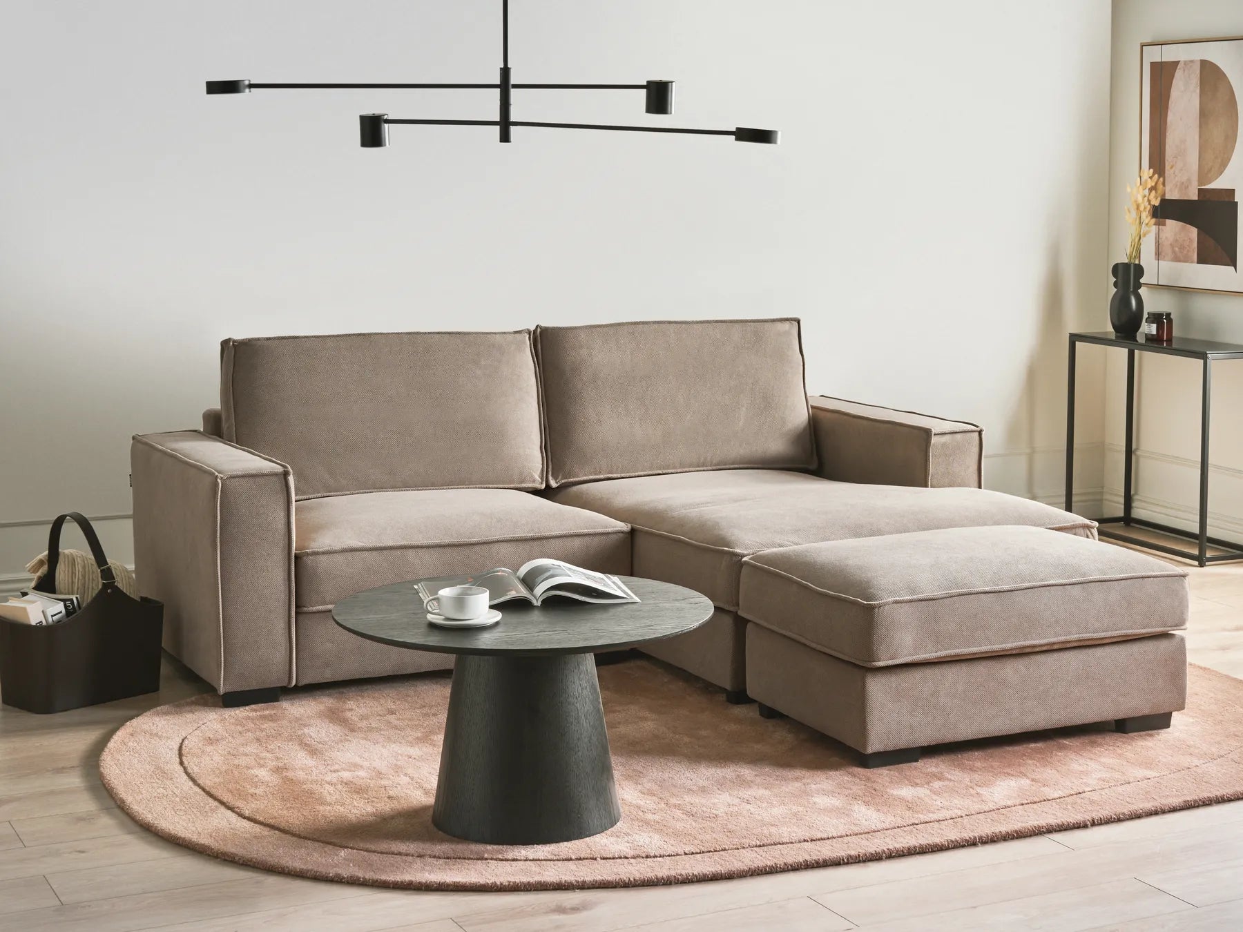 Corner Sofa KOLDING Fabric Taupe with Ottoman Left Hand