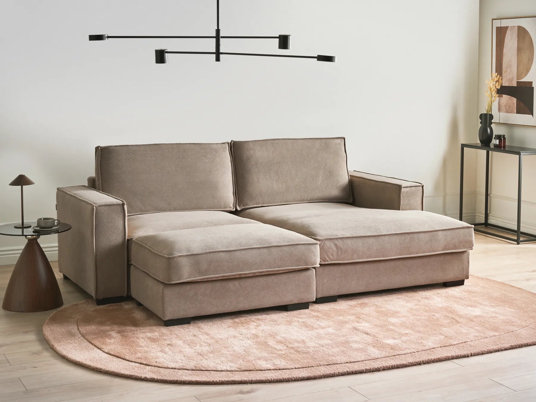 Corner Sofa KOLDING Fabric Taupe with Ottoman Left Hand