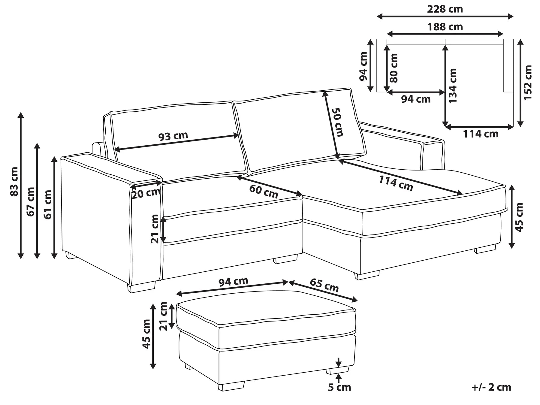 Corner Sofa KOLDING Fabric Taupe with Ottoman Left Hand