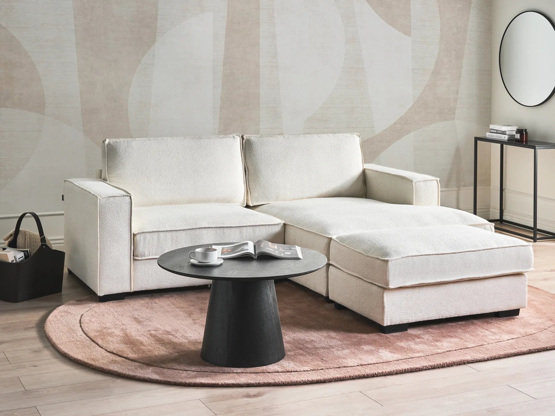 Corner Sofa KOLDING Boucle Light Beige with Ottoman Left Hand