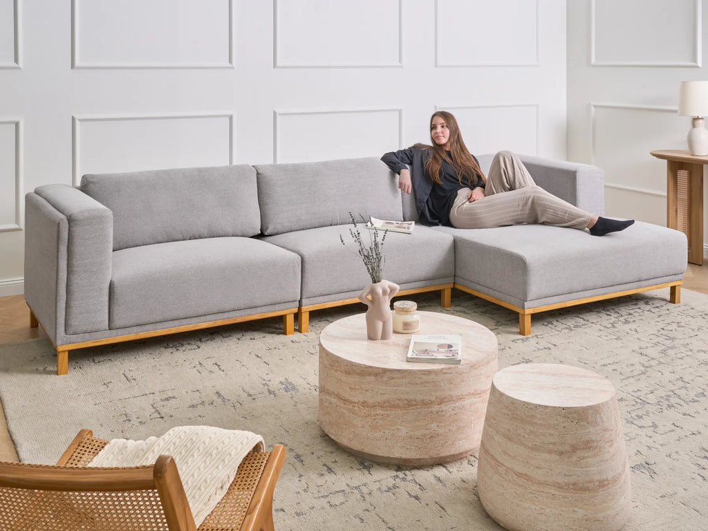 Corner Sofa 5 Seater VENG Fabric Grey Left Hand