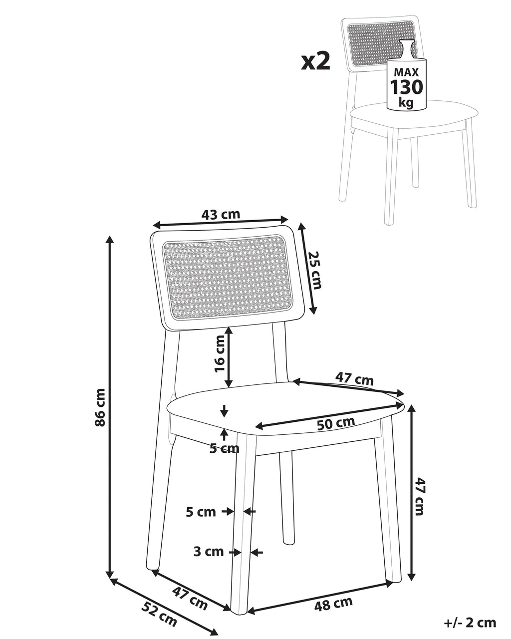 Set of 2 Dining Chairs Wood Brown