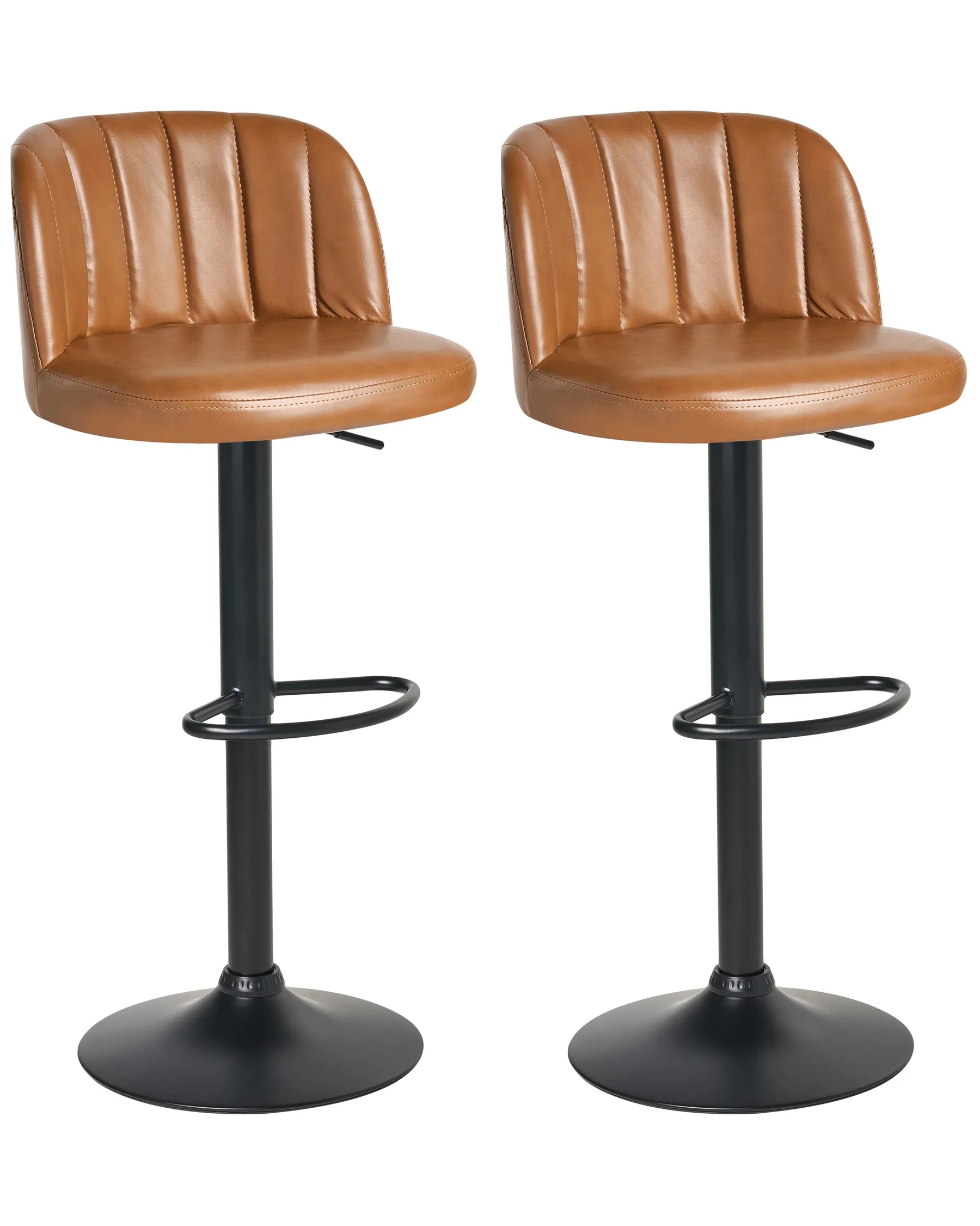 Set of 2 Bar Stools VLORE Faux Leather Swivel Brown