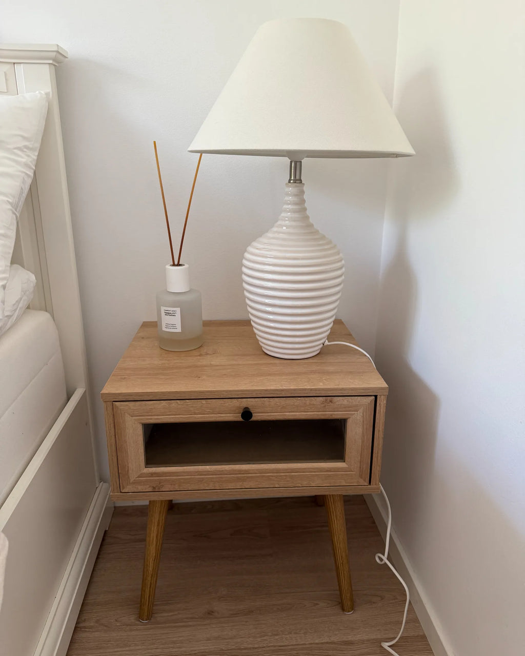 1 Drawer Bedside Table ALBANY Light Brown