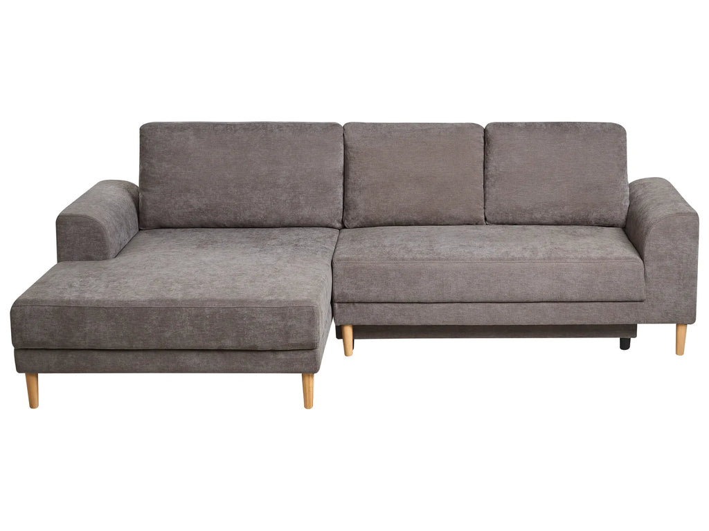 Corner Sofa Bed 3 Seater NUBORG Chenille Taupe Right Hand