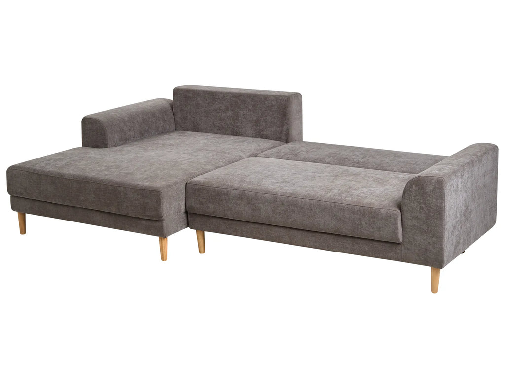 Corner Sofa Bed 3 Seater NUBORG Chenille Taupe Right Hand
