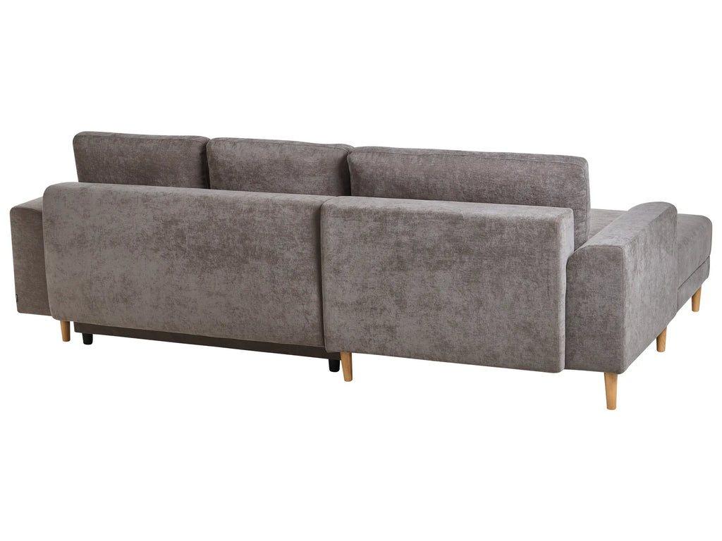 Corner Sofa Bed 3 Seater NUBORG Chenille Taupe Right Hand