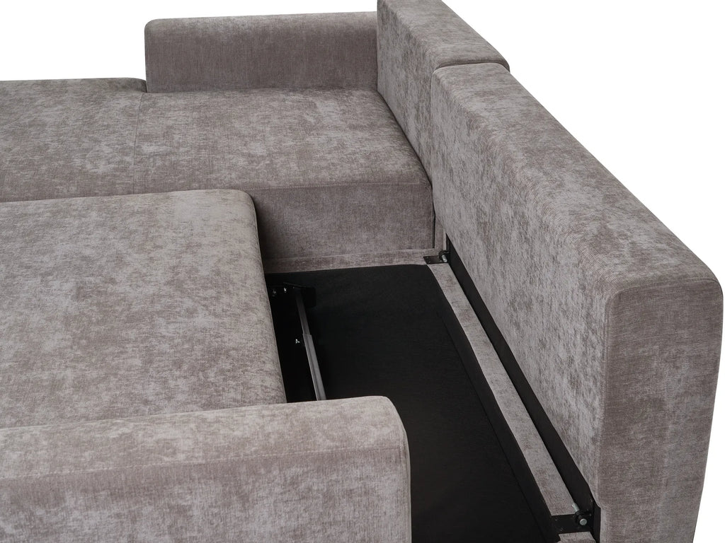 Corner Sofa Bed 3 Seater NUBORG Chenille Taupe Right Hand