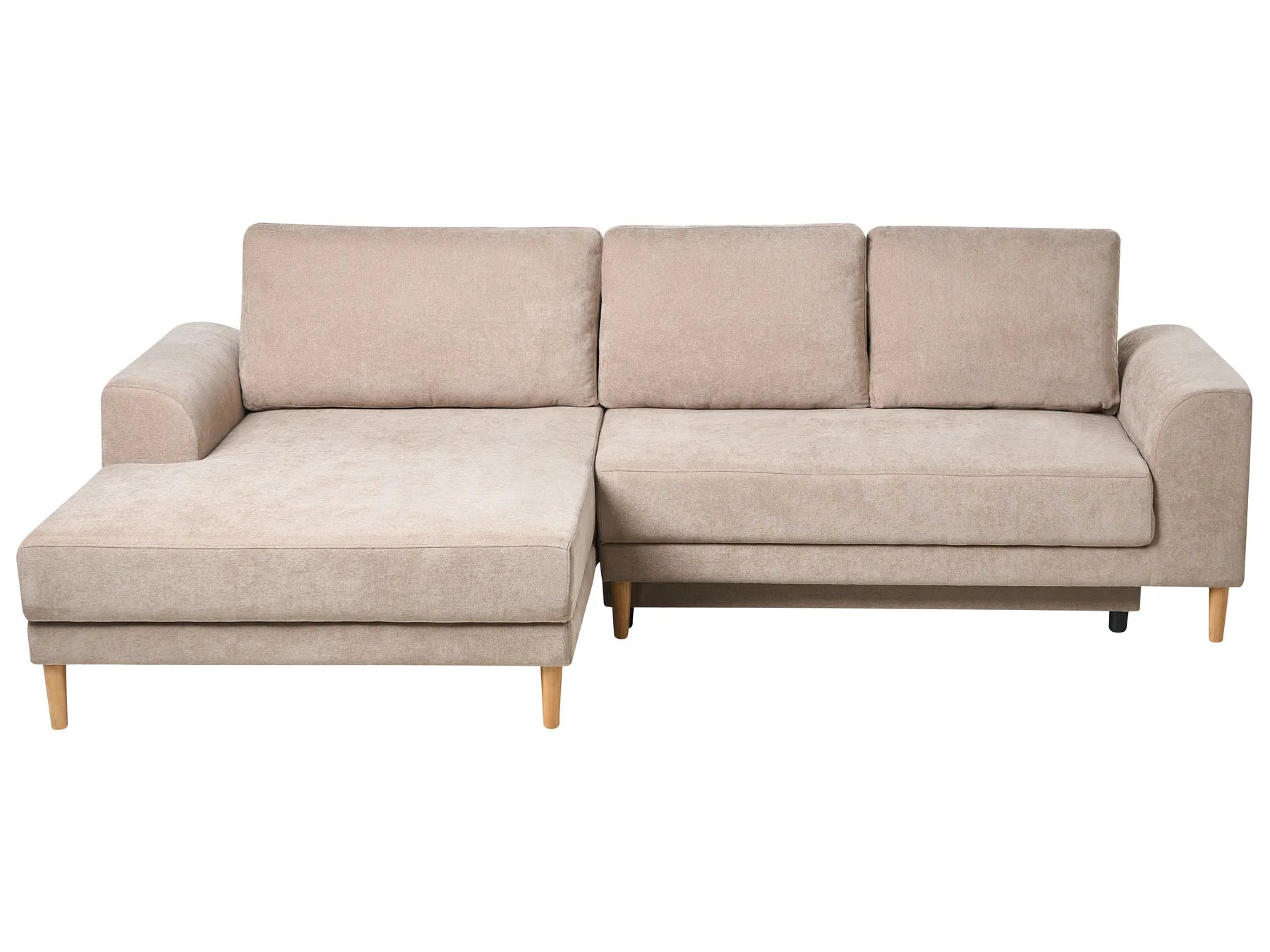 Corner Sofa Bed 3 Seater NUBORG Chenille Light Brown Right Hand