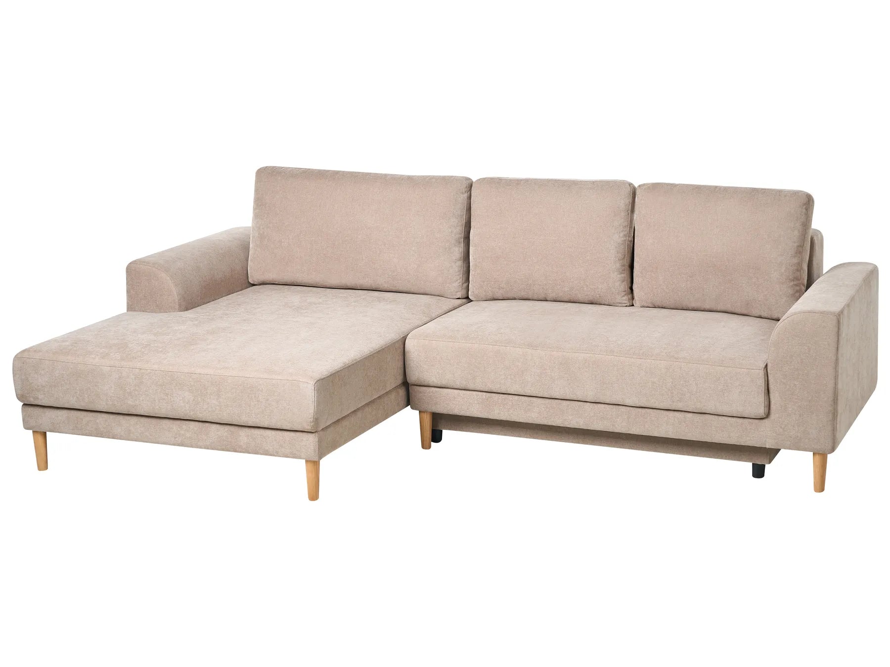 Corner Sofa Bed 3 Seater NUBORG Chenille Light Brown Right Hand