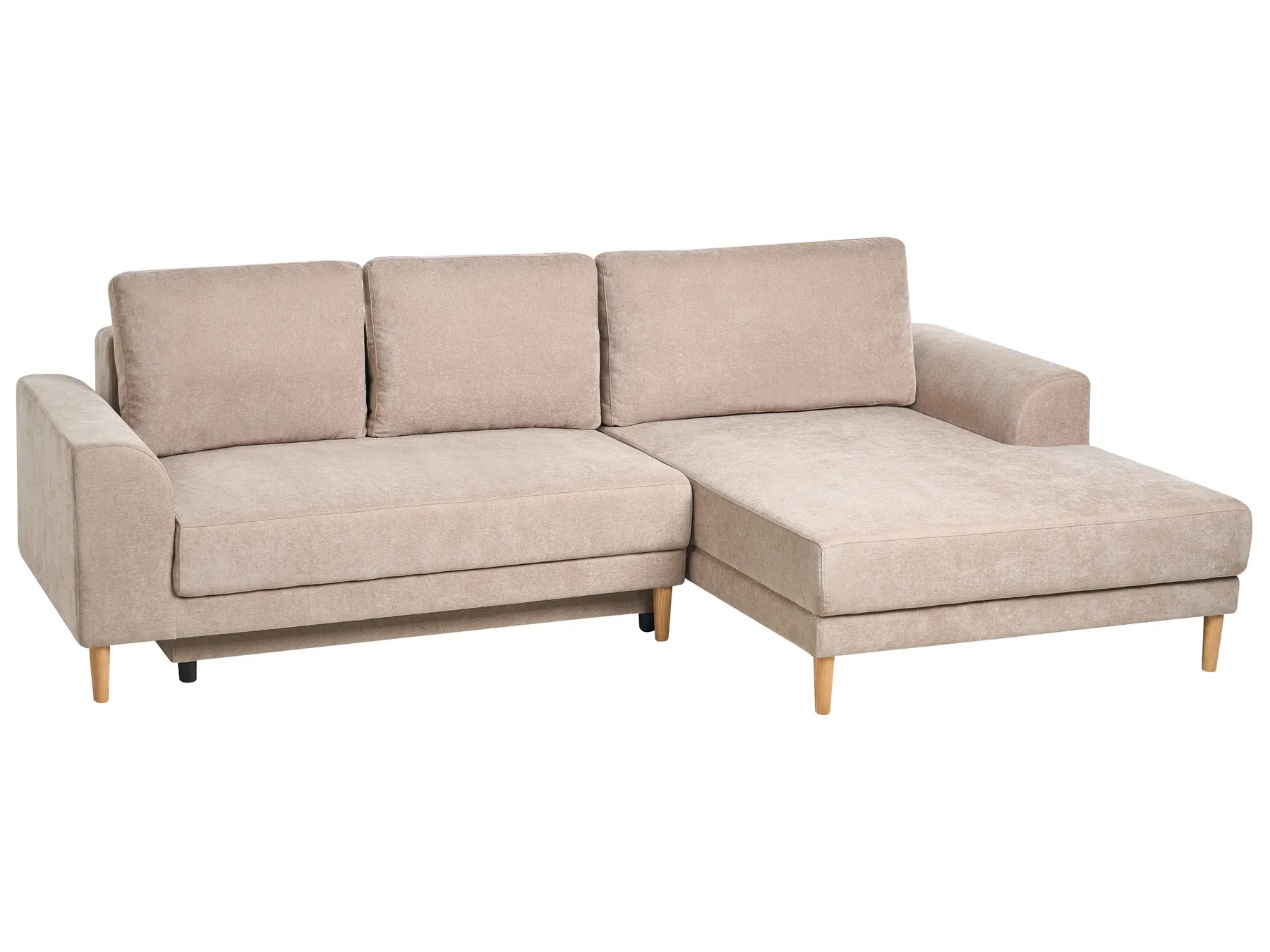 Corner Sofa Bed 3 Seater NUBORG Chenille Light Brown Left Hand