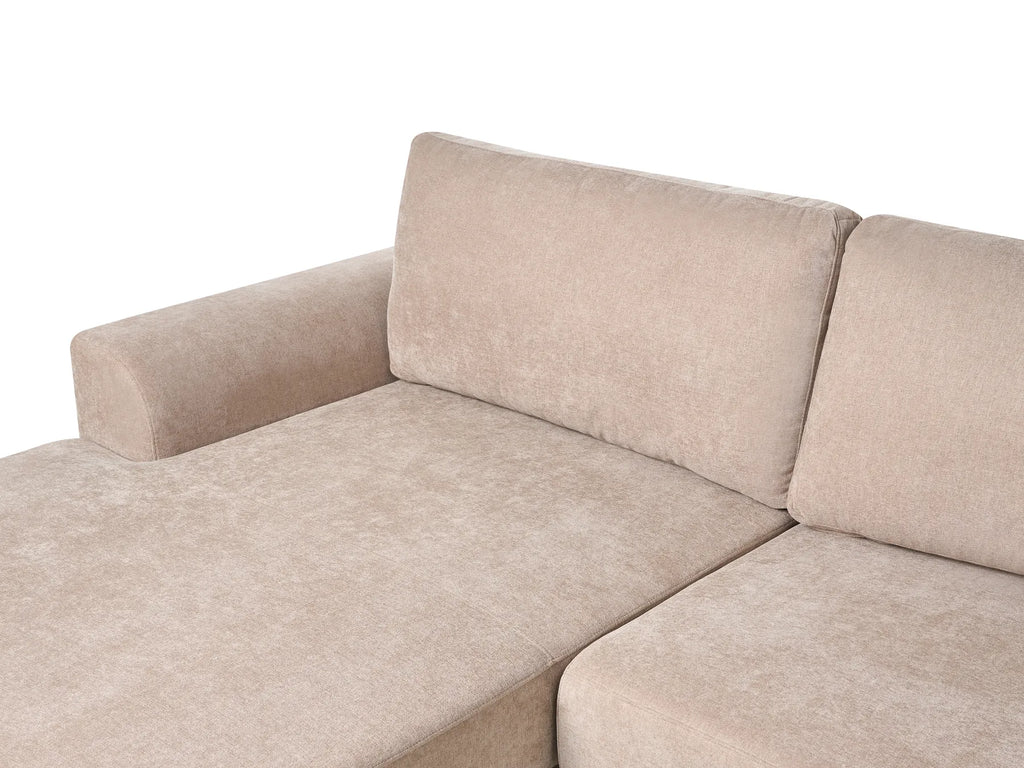 Corner Sofa Bed 3 Seater NUBORG Chenille Light Brown Left Hand