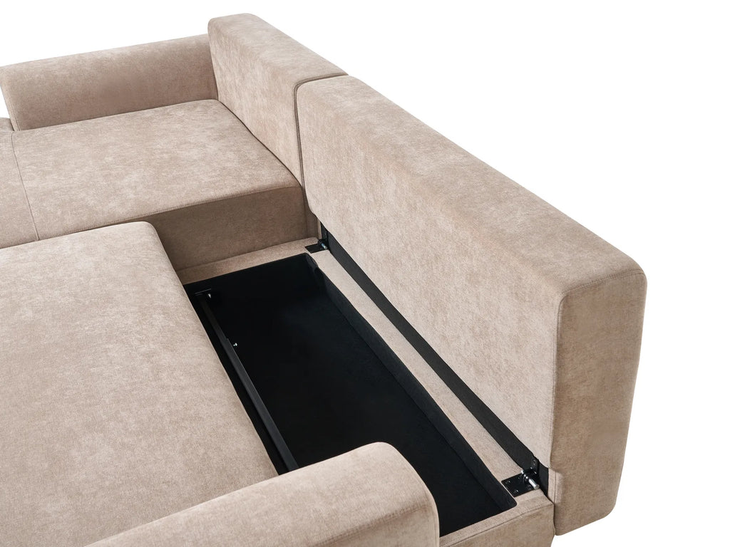 Corner Sofa Bed 3 Seater NUBORG Chenille Light Brown Left Hand