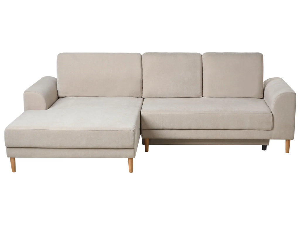 Corner Sofa Bed 3 Seater NUBORG Chenille Light Beige Right Hand