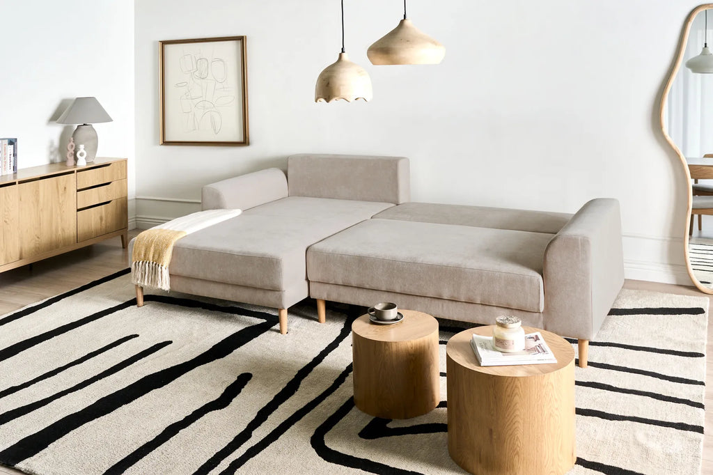 Corner Sofa Bed 3 Seater NUBORG Chenille Light Beige Right Hand