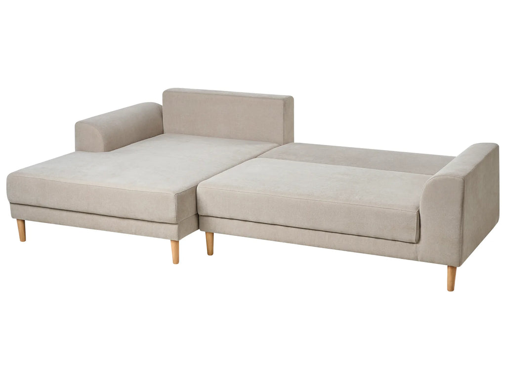 Corner Sofa Bed 3 Seater NUBORG Chenille Light Beige Right Hand