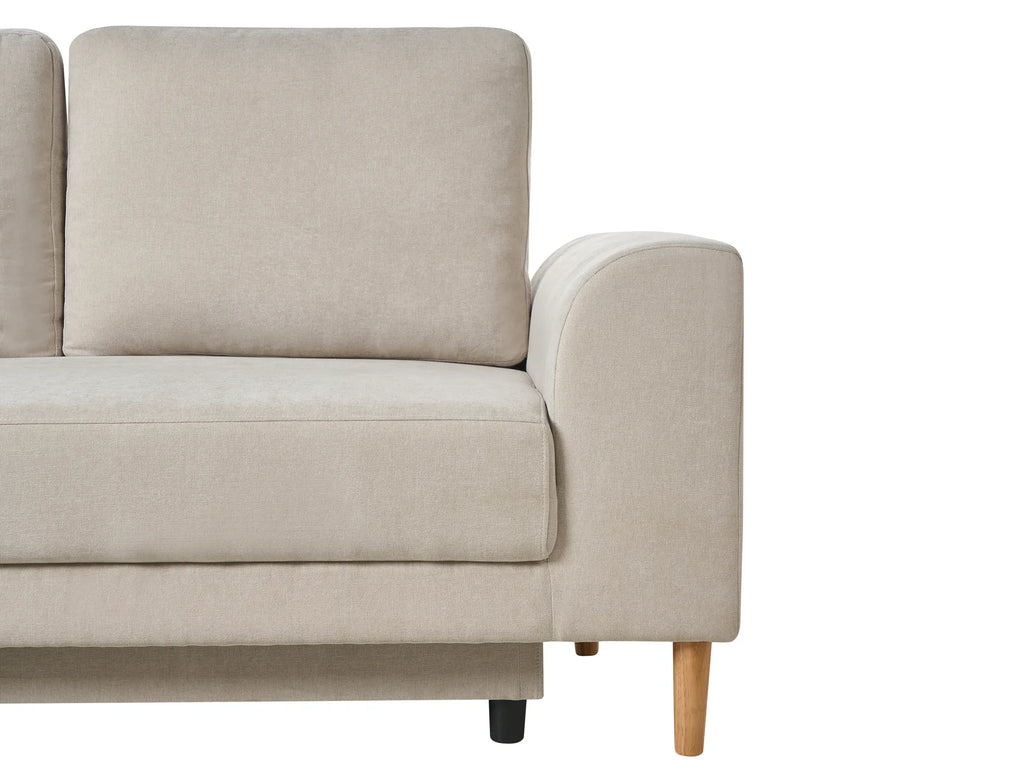 Corner Sofa Bed 3 Seater NUBORG Chenille Light Beige Right Hand