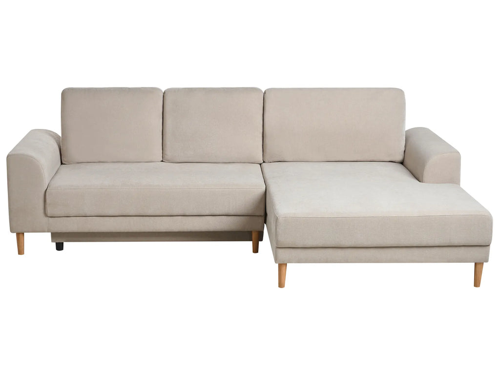 Corner Sofa Bed 3 Seater NUBORG Chenille Light Beige Left Hand