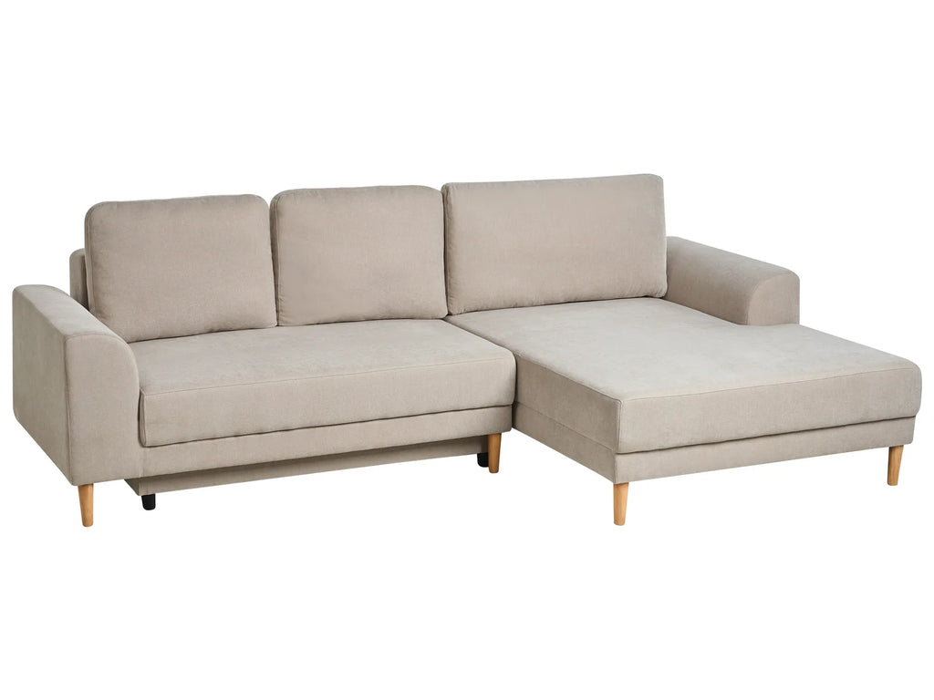 Corner Sofa Bed 3 Seater NUBORG Chenille Light Beige Left Hand