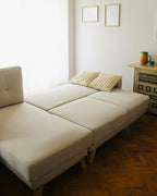 Corner Sofa Bed 3 Seater SIRO Fabric Light Beige with Storage Right Hand