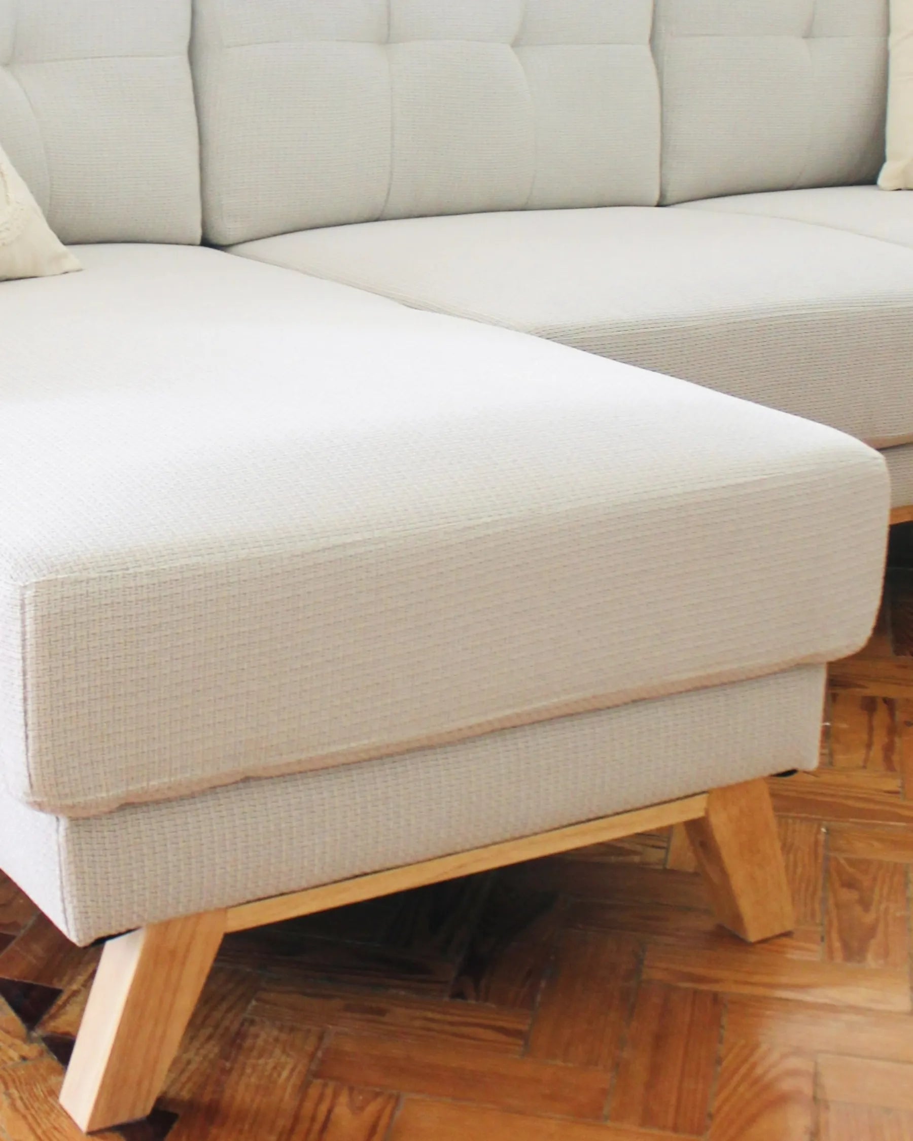 Corner Sofa Bed 3 Seater SIRO Fabric Light Beige with Storage Right Hand