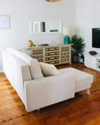 Corner Sofa Bed 3 Seater SIRO Fabric Light Beige with Storage Right Hand