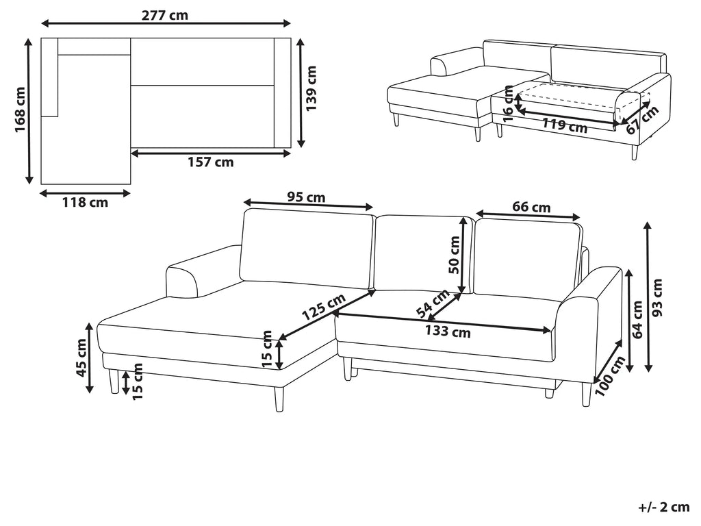 Corner Sofa Bed 3 Seater NUBORG Chenille Light Beige Right Hand
