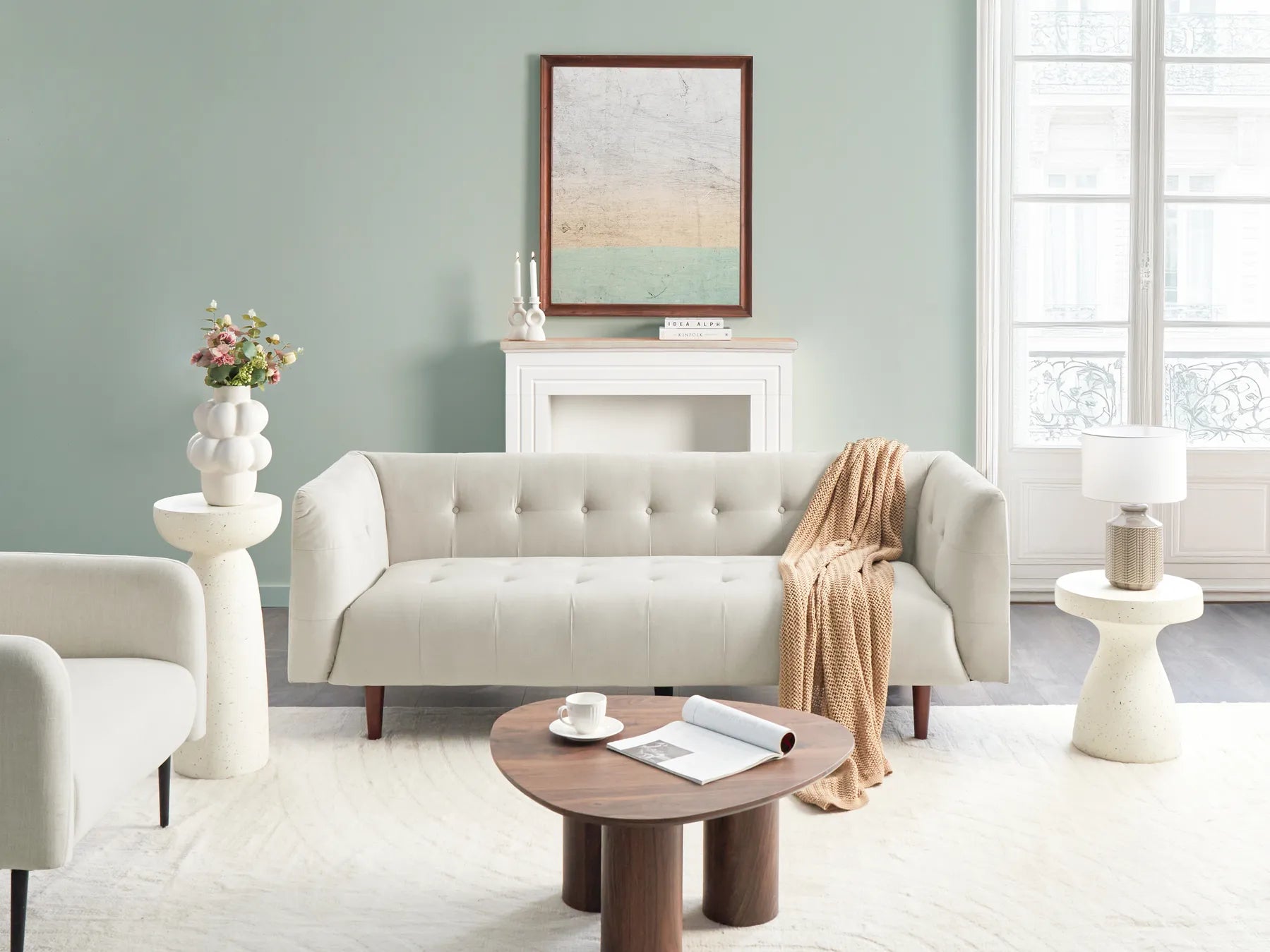 Sofa 3 Seater BYSKE Fabric Light Beige