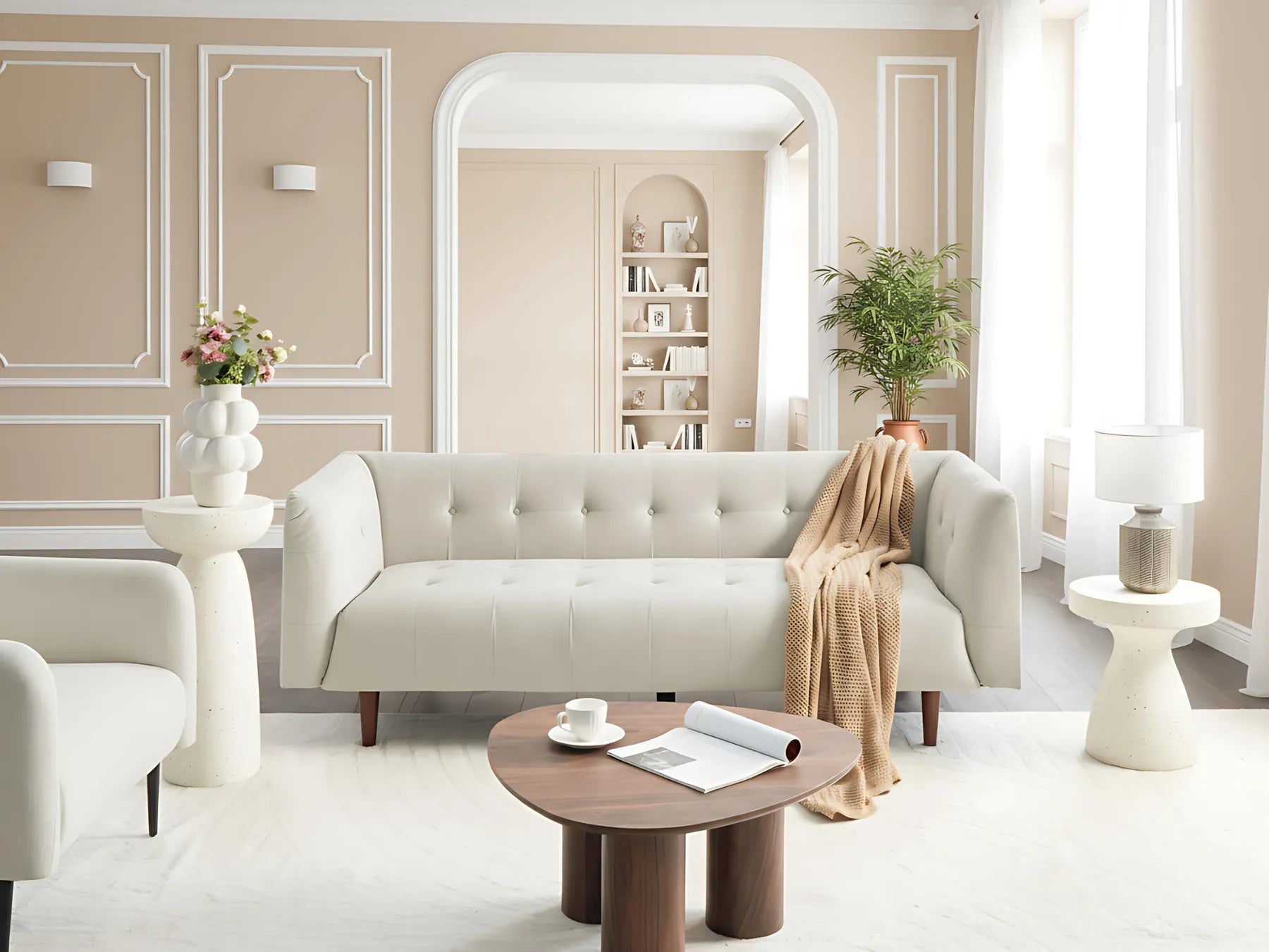 Sofa 3 Seater BYSKE Fabric Light Beige