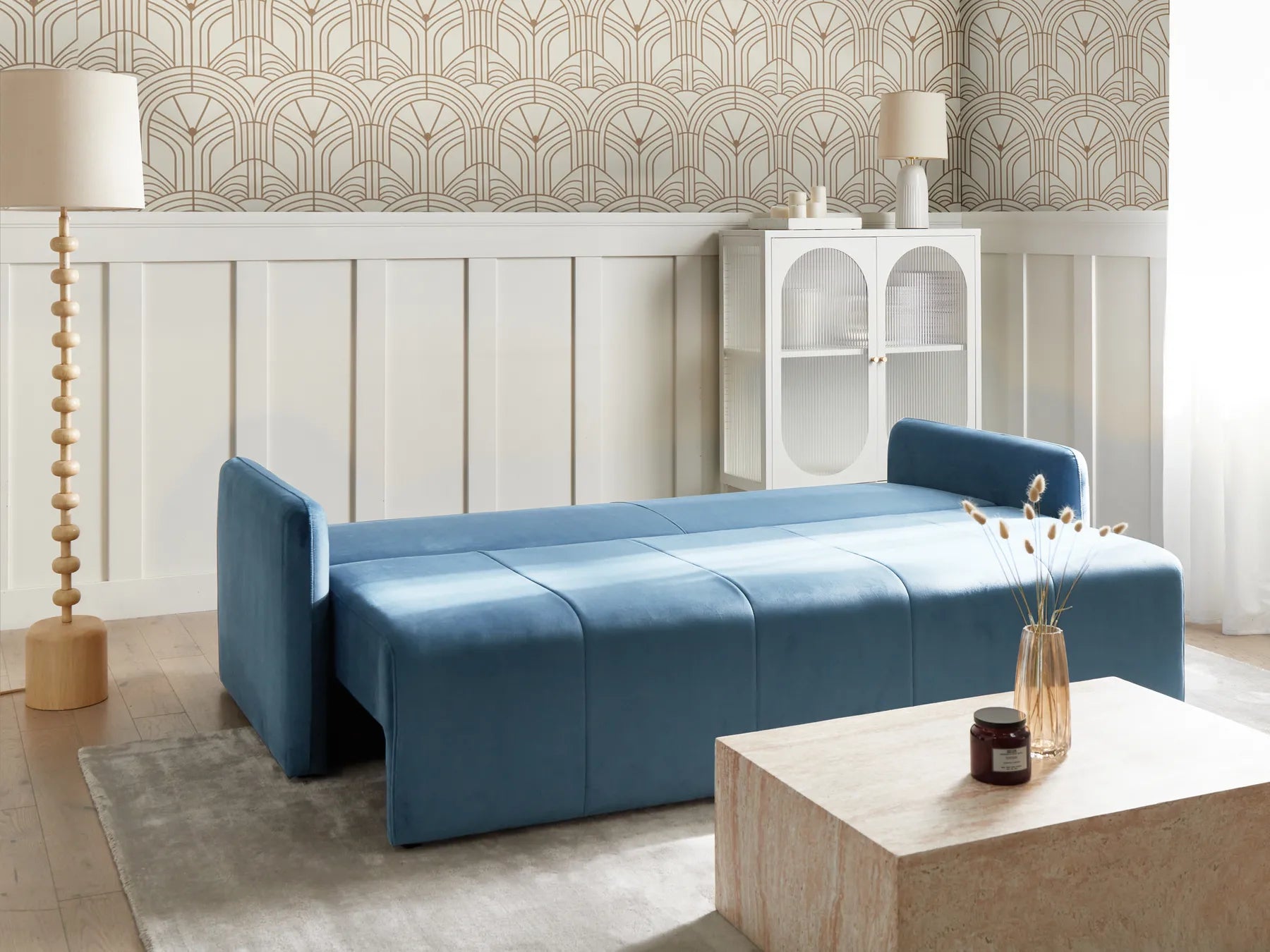 Sofa Bed 3 Seater EGGE Velvet Blue