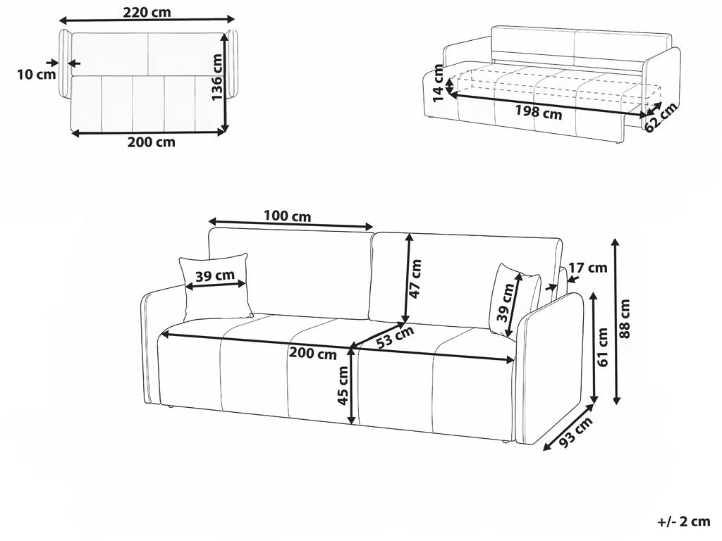 Sofa Bed 3 Seater EGGE Velvet Blue