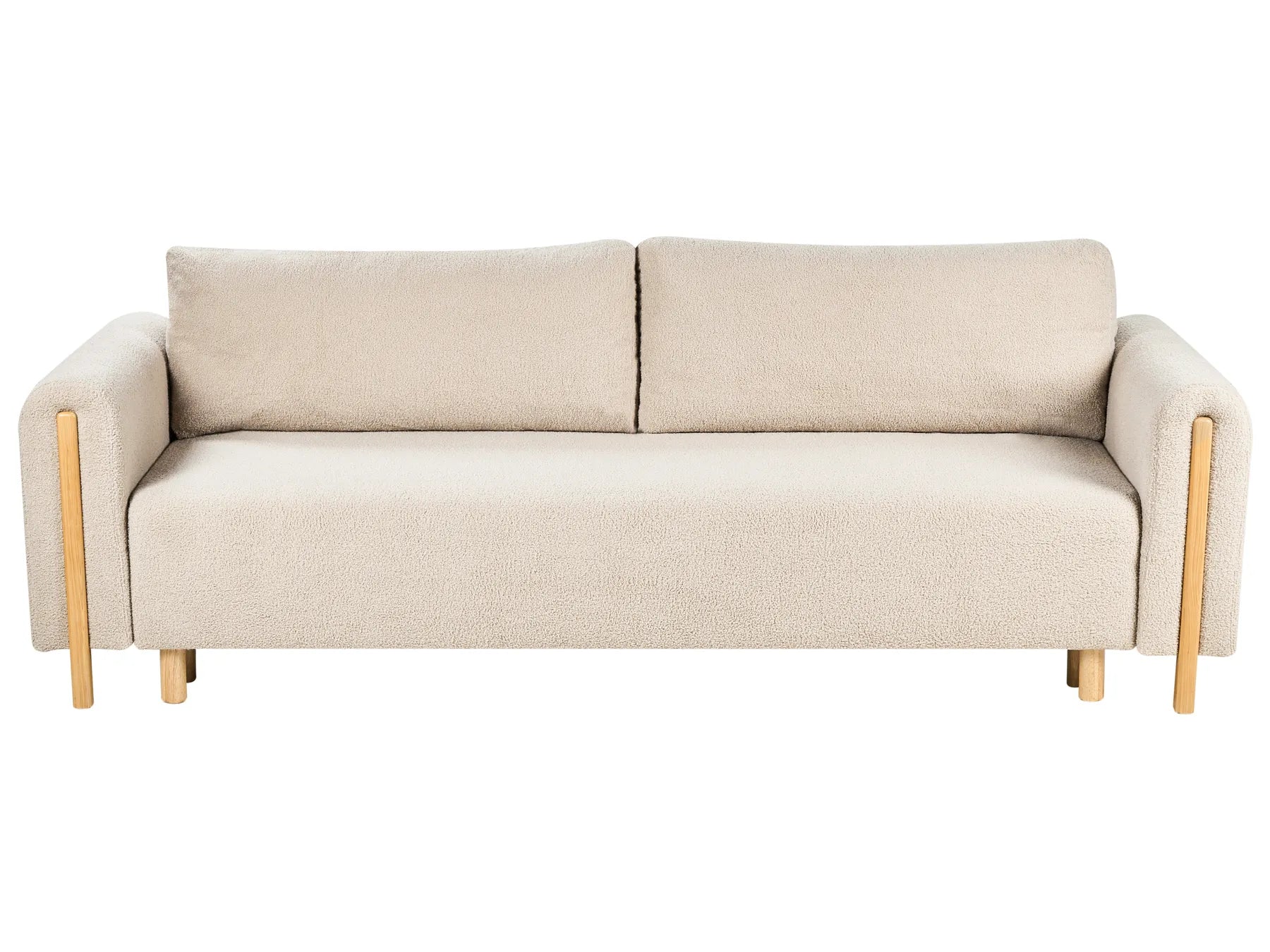 Sofa Bed 3 Seater KVAM Boucle Light Beige with Storage