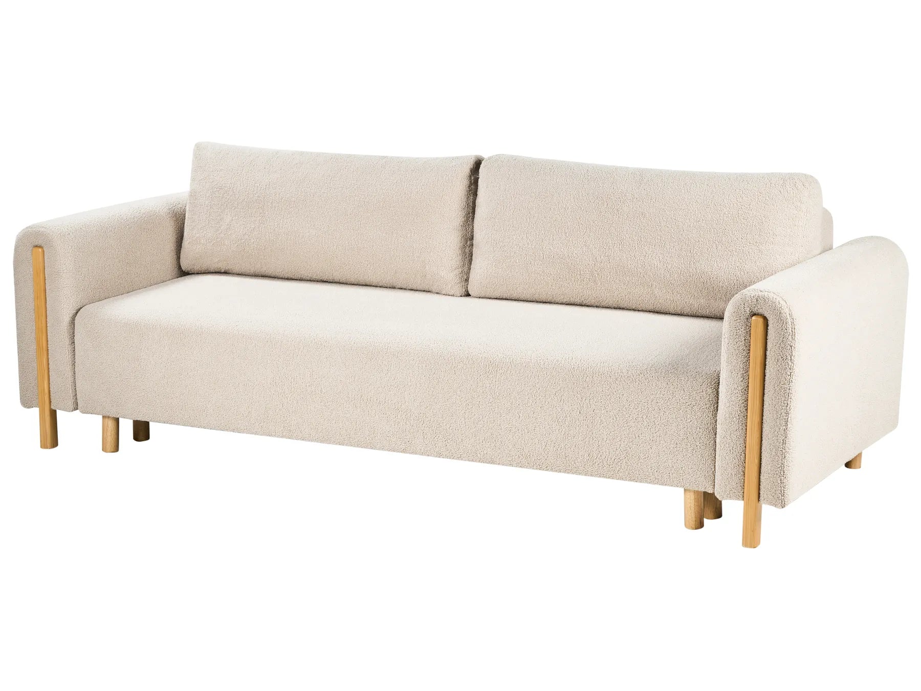 Sofa Bed 3 Seater KVAM Boucle Light Beige with Storage