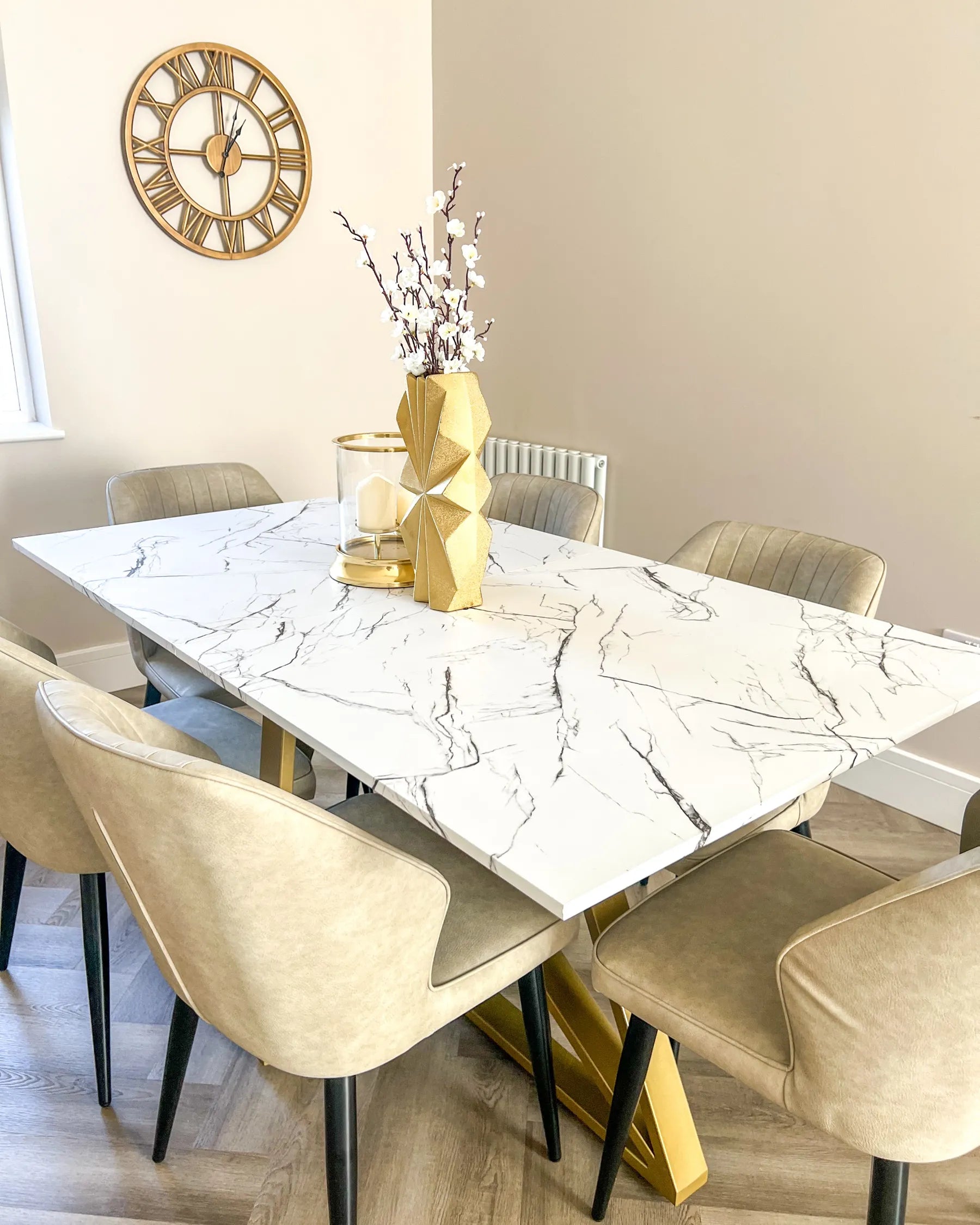 Extending Dining Table MAXIMUS White Marble 160/200 cm 90 cm