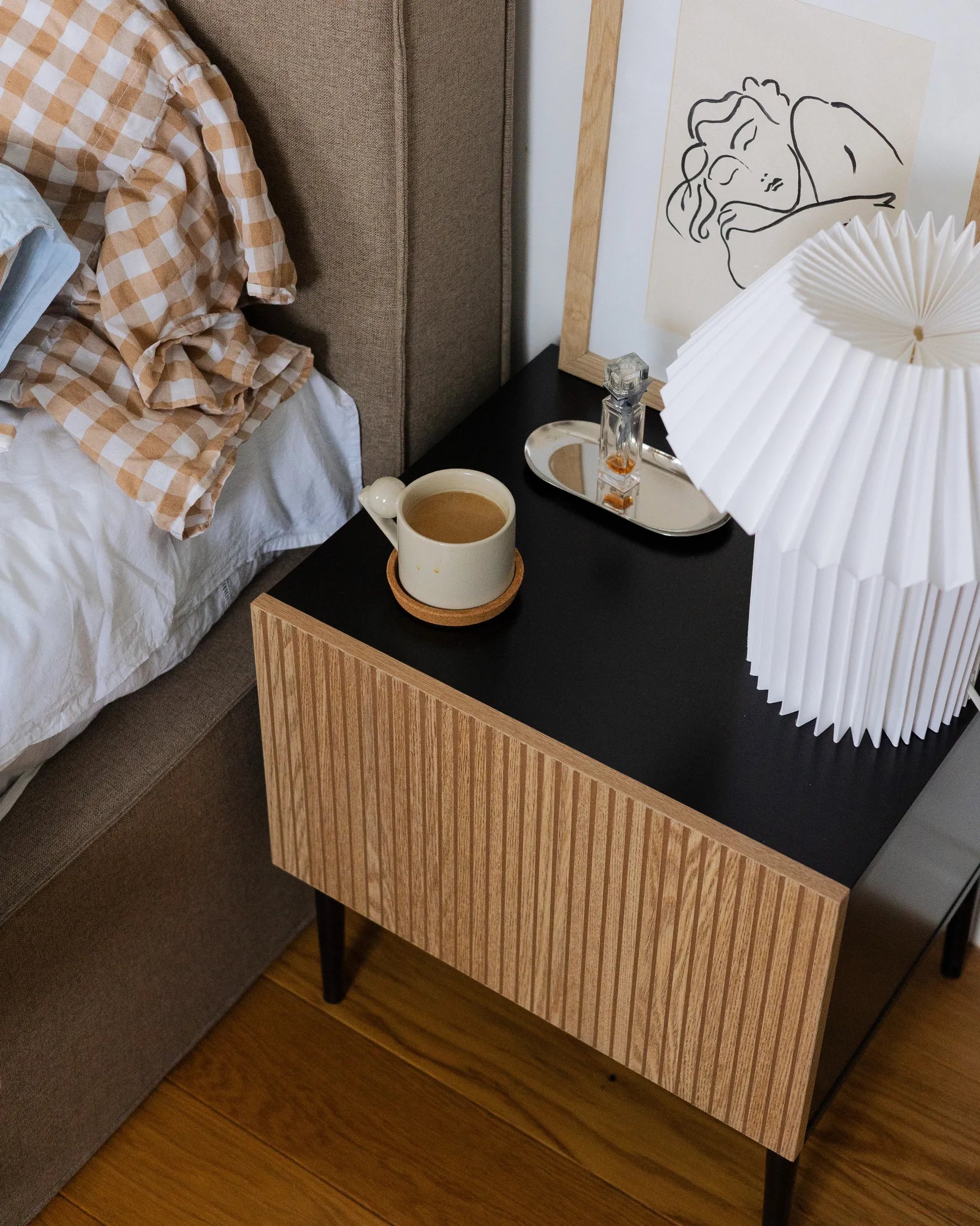 Bedside Table BLYTHE Natural Ash Wood Black