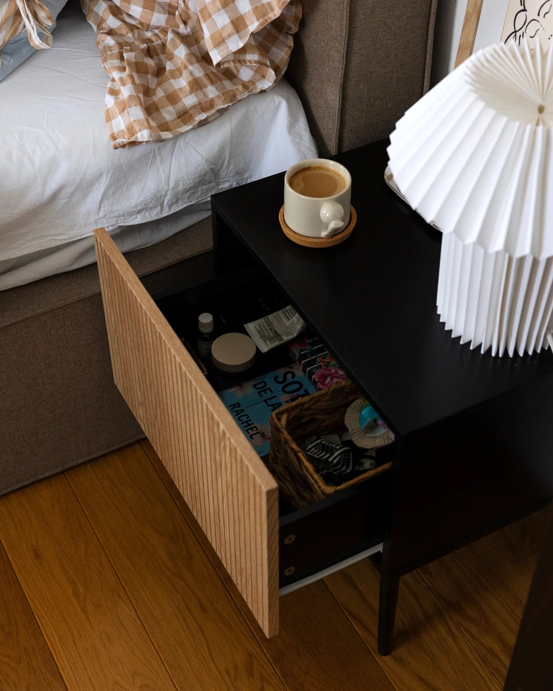 Bedside Table BLYTHE Natural Ash Wood Black