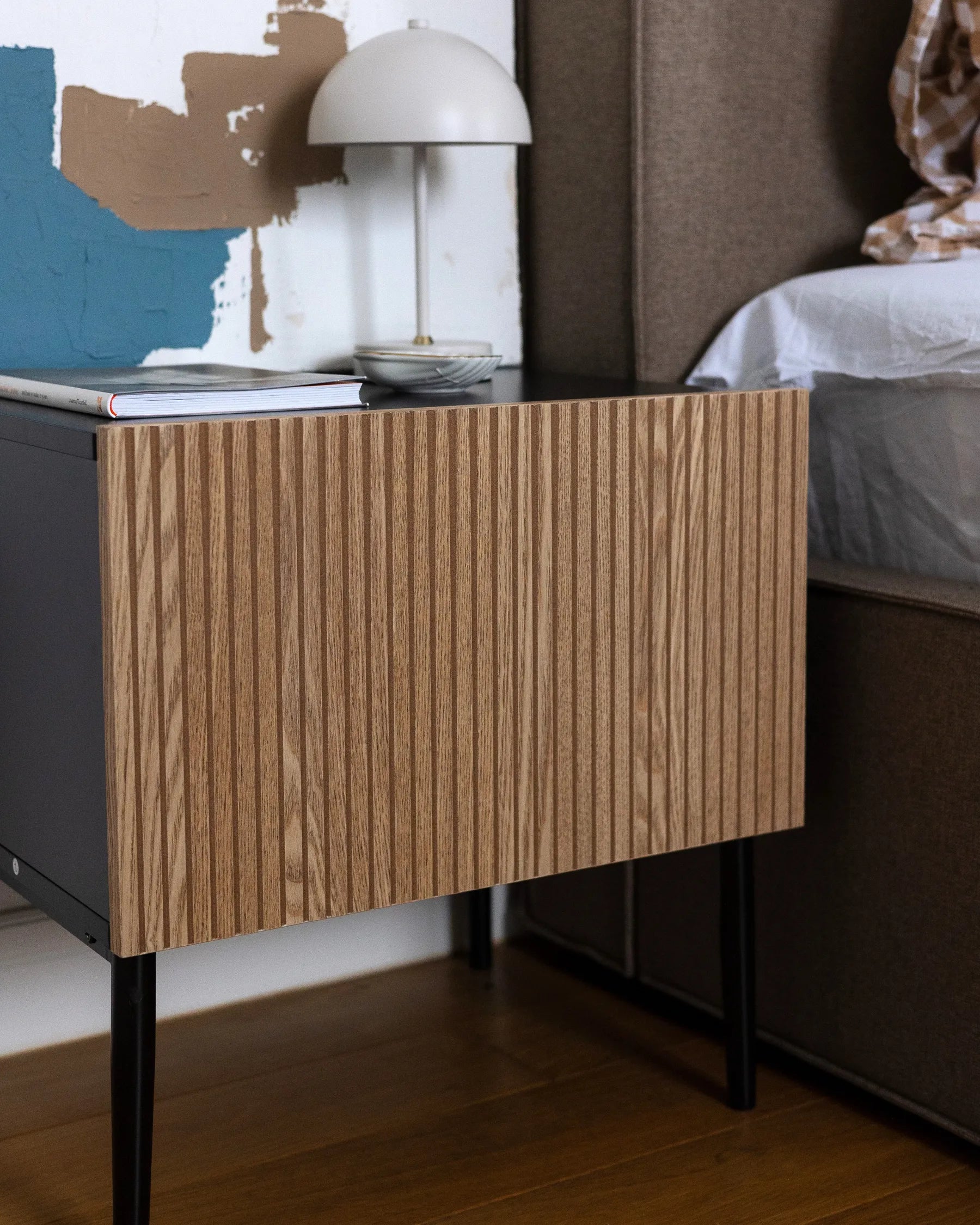 Bedside Table BLYTHE Natural Ash Wood Black