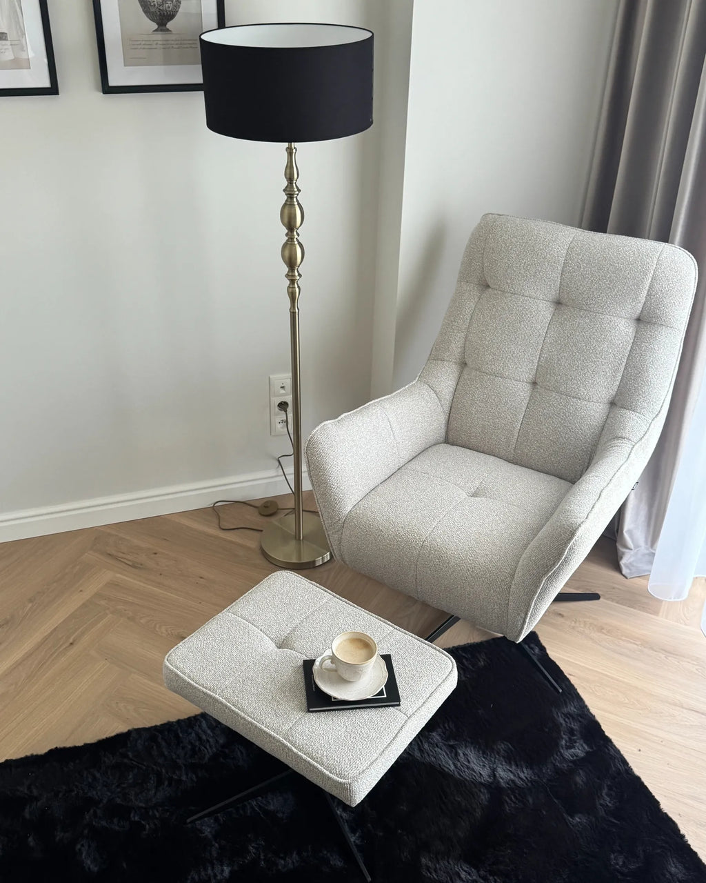 Swivel Armchair MOLLE II with Footstool Fabric Light Beige