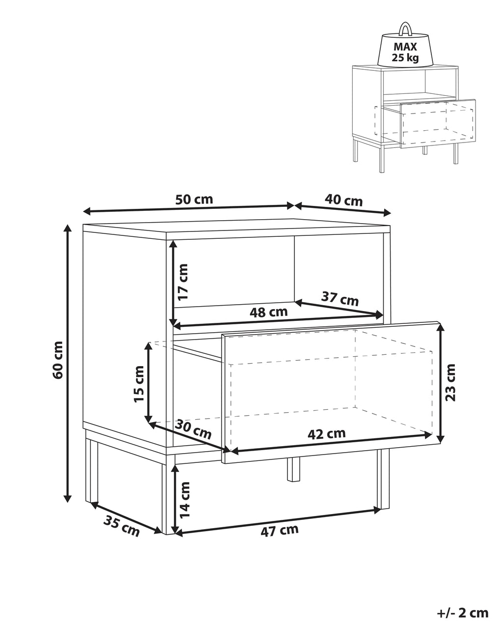 1 Drawer Bedside Table CARAQUET Dark Brown