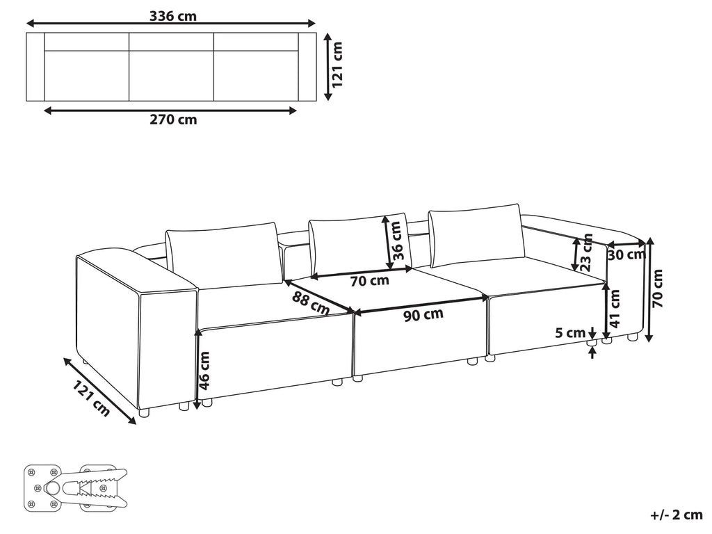 Modular Sofa 3 Seater BRANDE Fabric Light Green