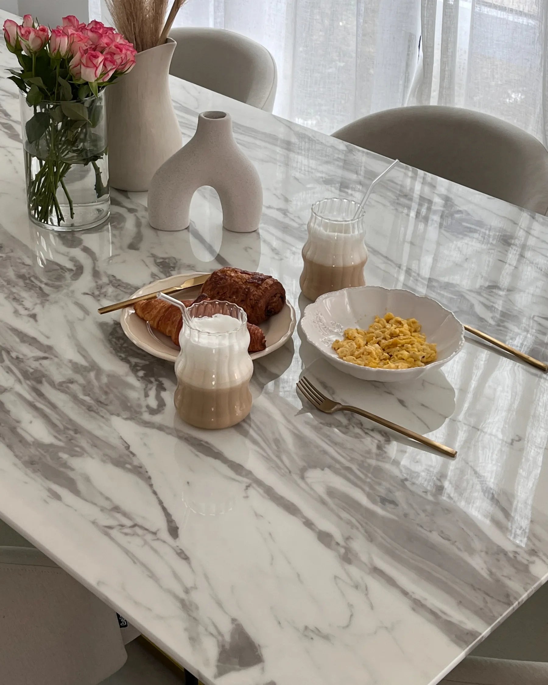 Dining Table CALCIO White Marble 200 cm 100 cm